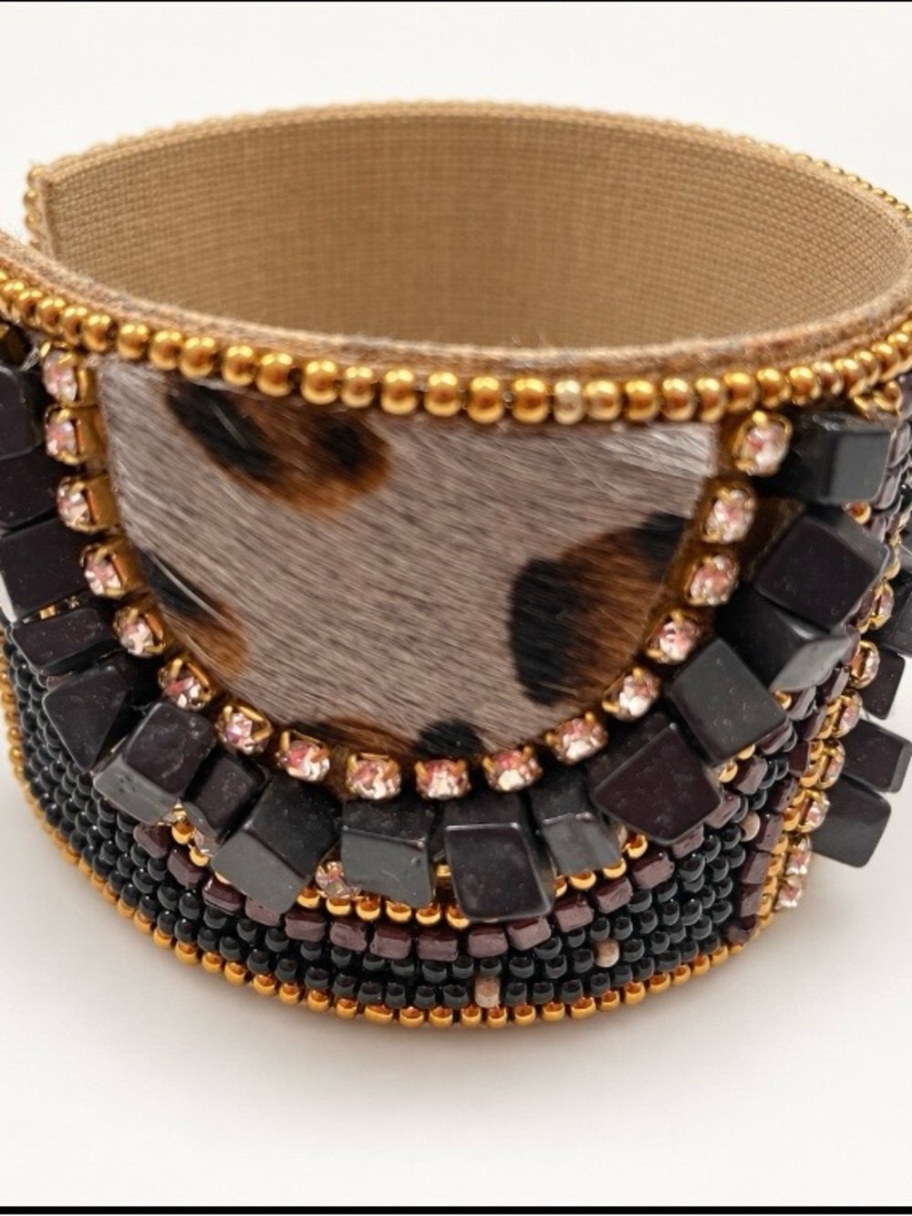 NWT Leopard Print Beaded Rhinestone Statement Cuff Bracelet